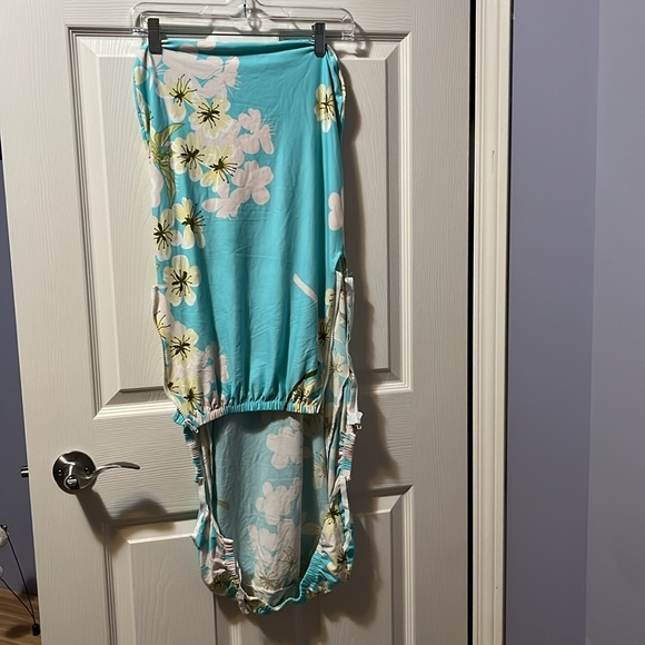 New Office Chair Slip Cover Aqua Blue White Floral Hawaiian Stretchy Pretty - Picture 3 of 4